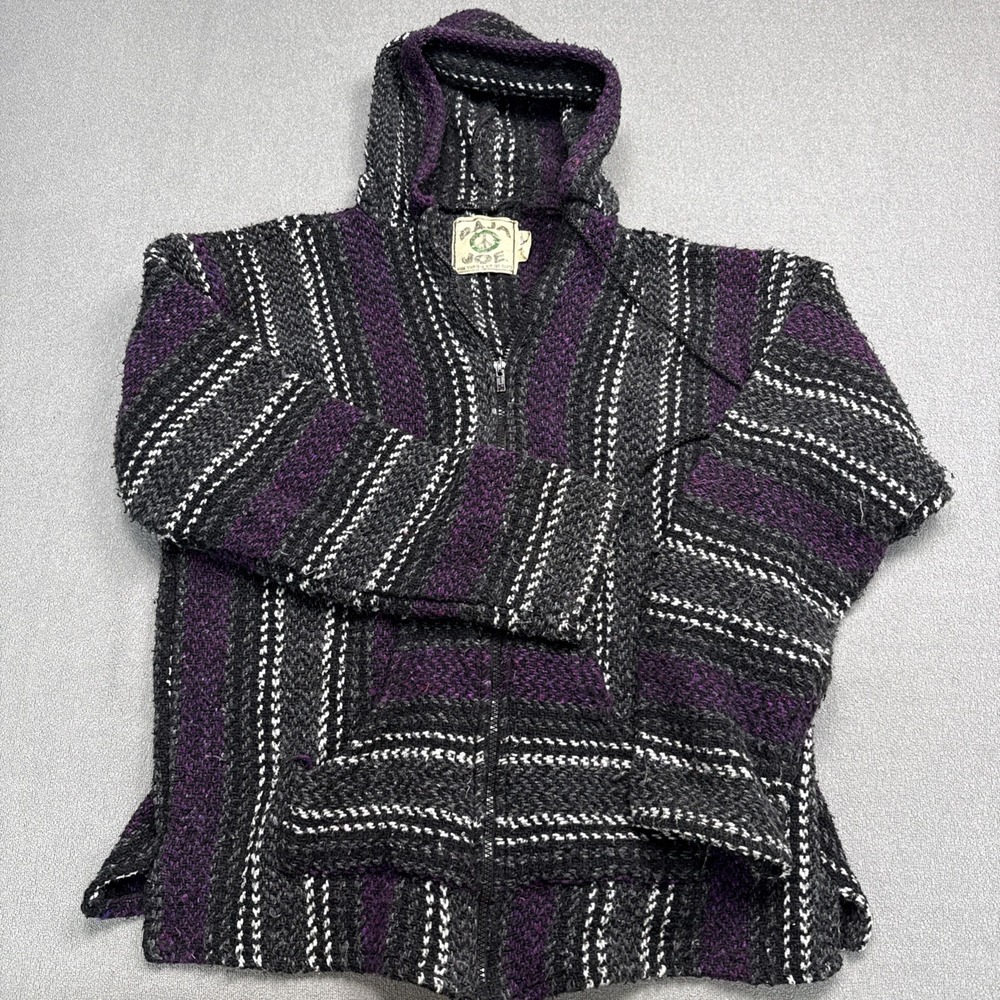 Baja Joe Mexican Full Zip Hoodie Drug Rug Black Purple Striped Mens Size Large